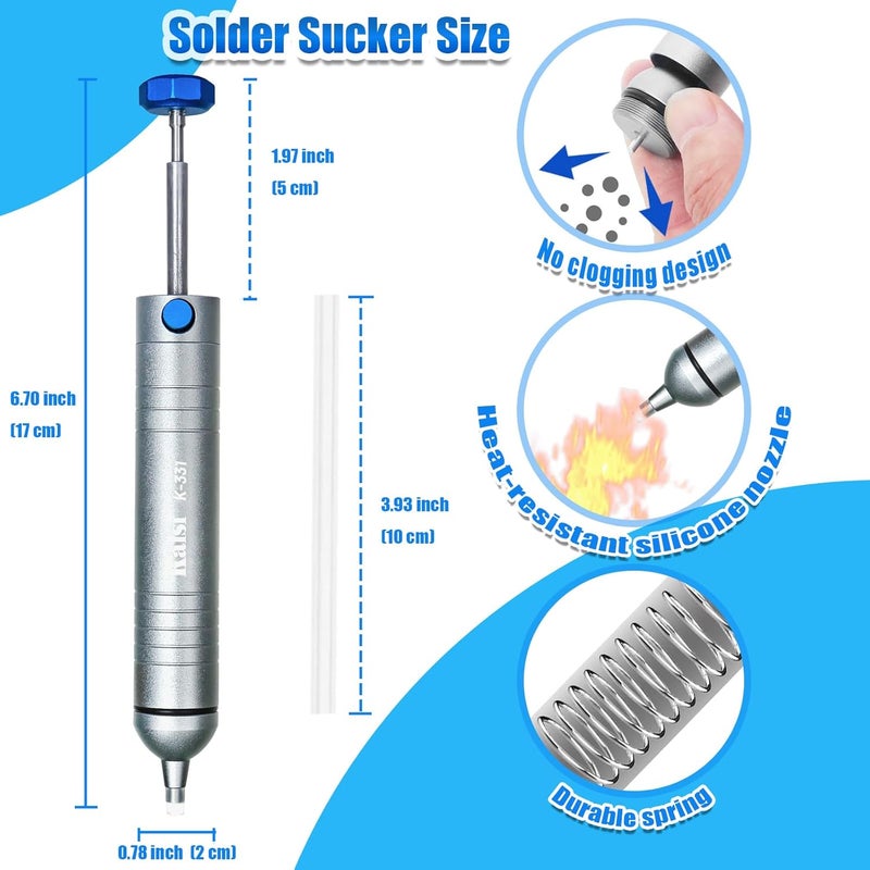 Kaisi Solder Sucker No Clog Desoldering Pump with Powerful Vacuum Suction Replaceable Heat Resistant Silicone Tube for Cooperate Soldering and Desolder Gun Iron Tool Conduct Solder Removing - Image 2